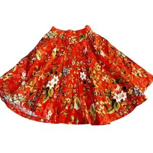Premise Red/Orange Floral A-Line Skirt Size 4 Pockets Summer‎ Boho Cottagecore